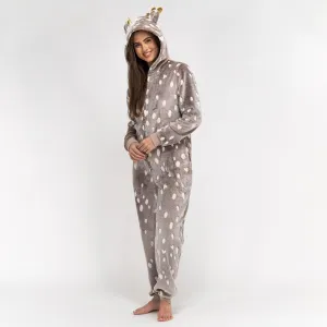 Women's Reindeer Animal Printed Fleece Onesie