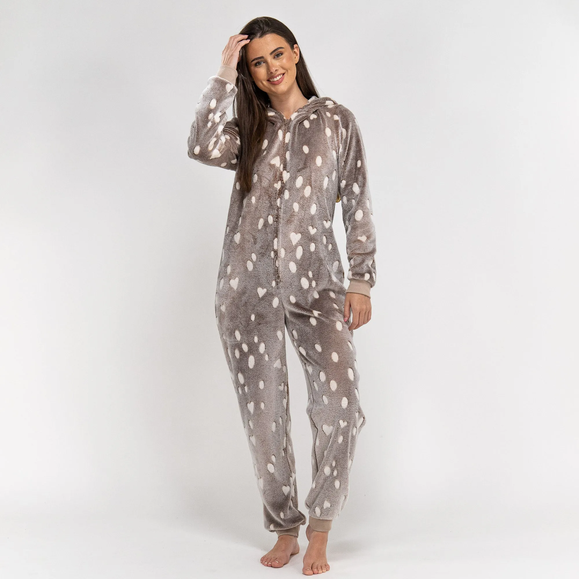 Women's Reindeer Animal Printed Fleece Onesie