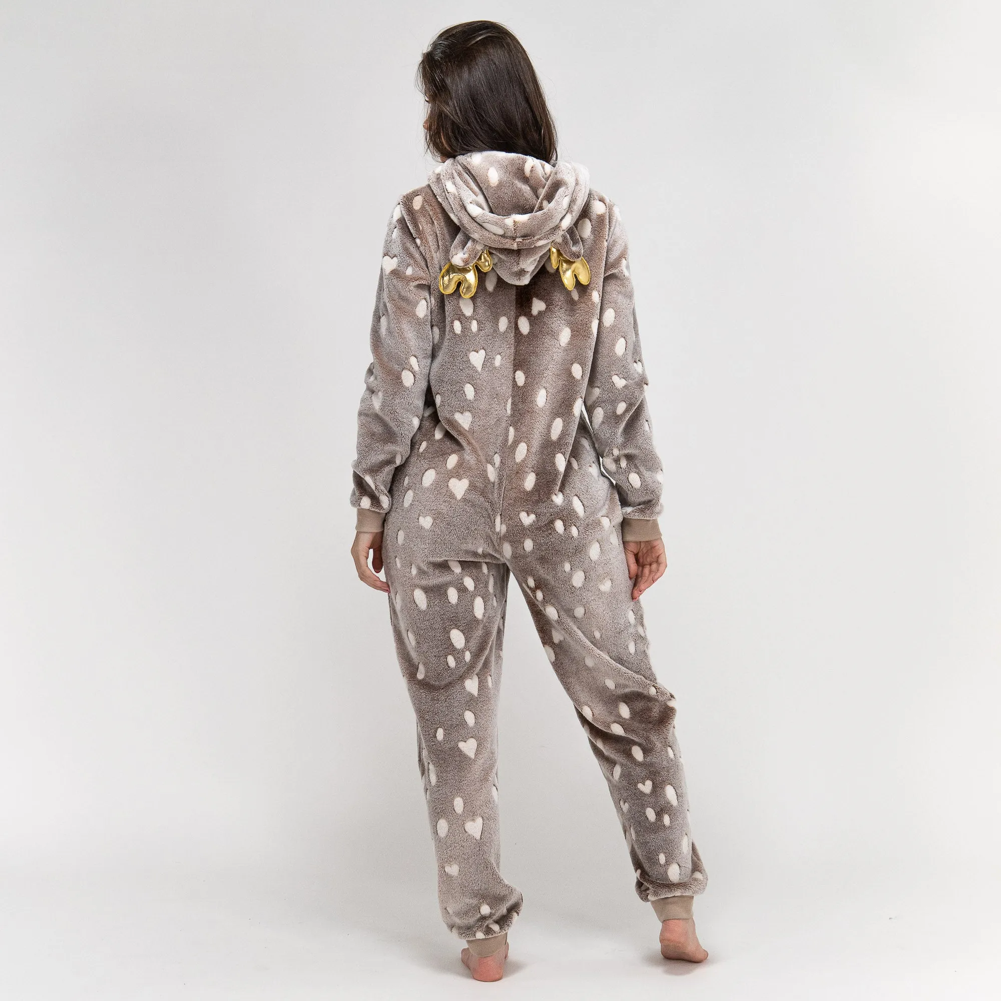 Women's Reindeer Animal Printed Fleece Onesie