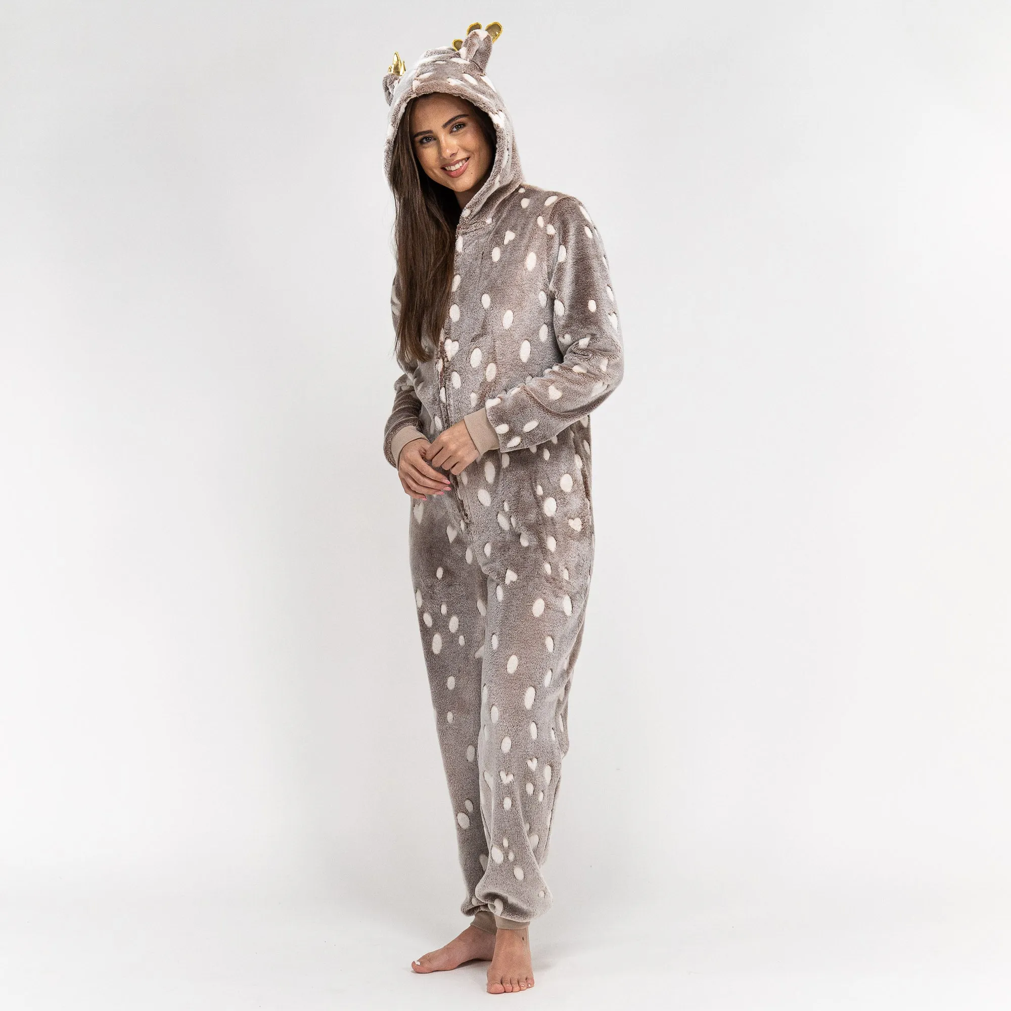 Women's Reindeer Animal Printed Fleece Onesie
