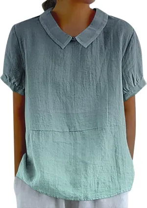 Womens Summer Tops Short Sleeved Creative Gradient Patchwork Color Cute Shirt T Shirt Shirts for Women Linen Blouses