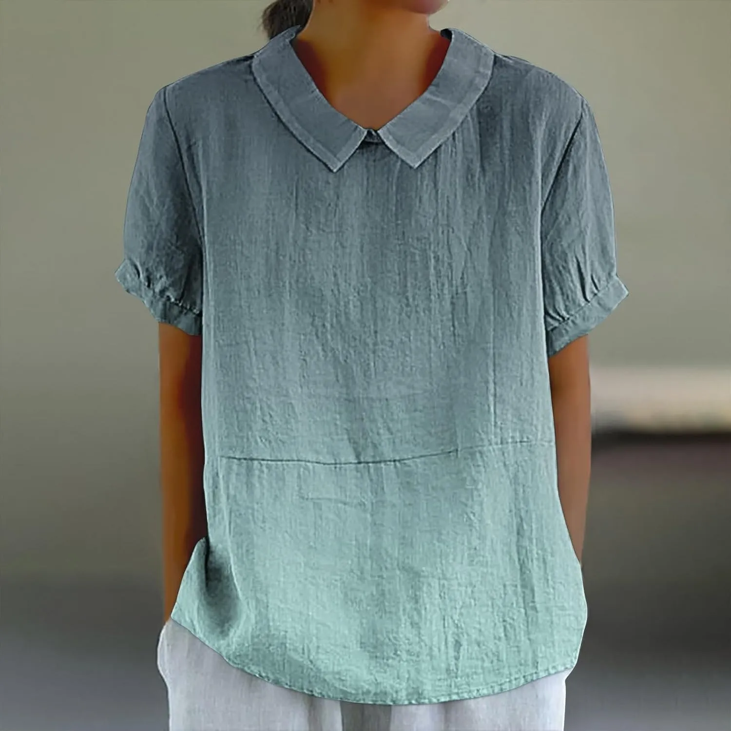 Womens Summer Tops Short Sleeved Creative Gradient Patchwork Color Cute Shirt T Shirt Shirts for Women Linen Blouses