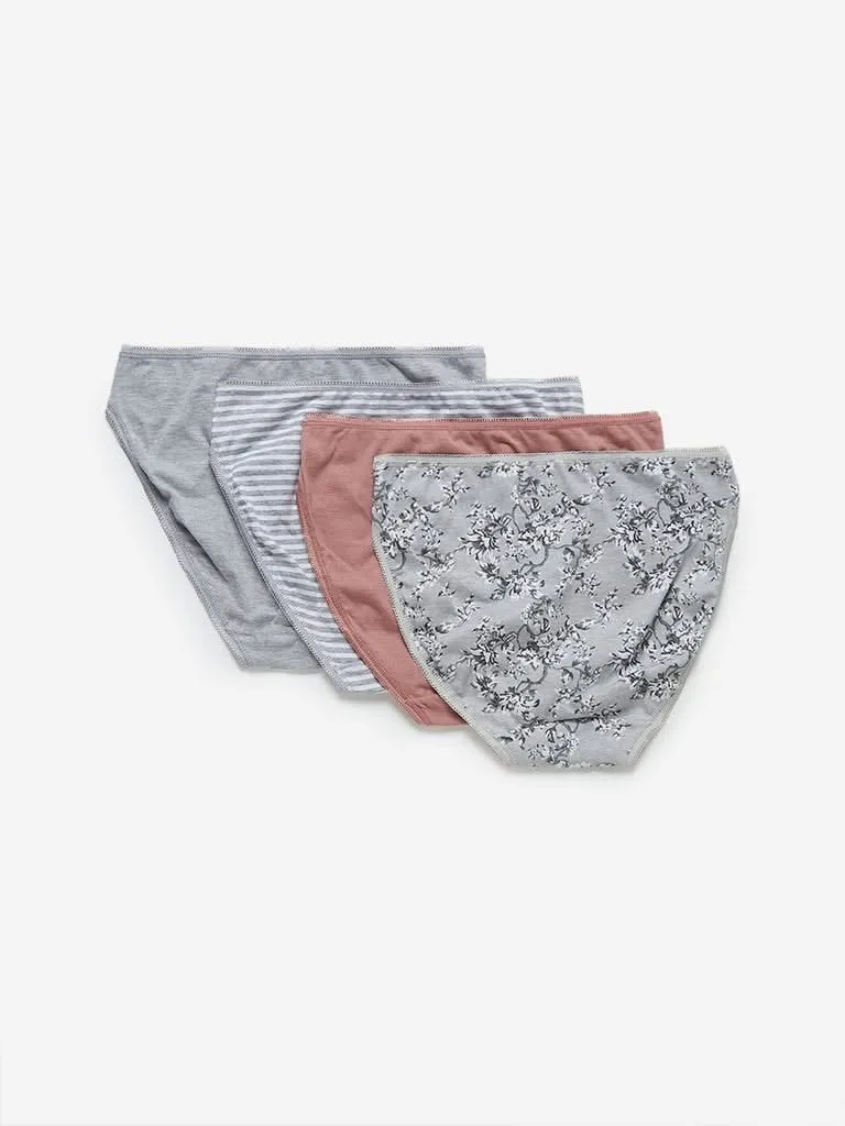 Wunderlove Grey Hi-Leg Briefs Pack Of Four