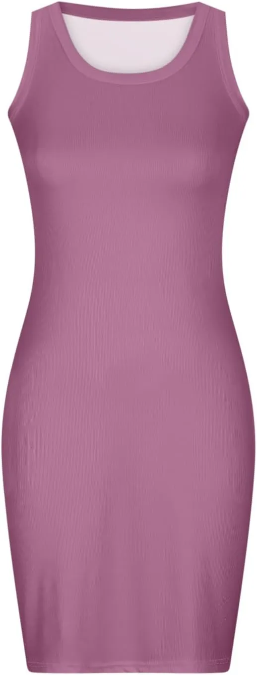 XUNRYAN 2024 Tank Dresses for Women Summer Sleeveless Knit Ribbed Bodycon Mini Dress Slim Fit Sexy Clubwear Vacation Outfit