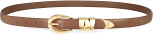 XZQTIVE Women's Skinny Leather Belts Ladies Thin Waist Belts for Jeans Dress Pants Trendy Black Belt with Gold Buckle